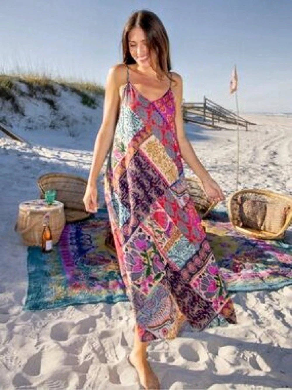 NWT Natural Life Patchwork Gracie Maxi Dress Paisley Purple & Pink XL